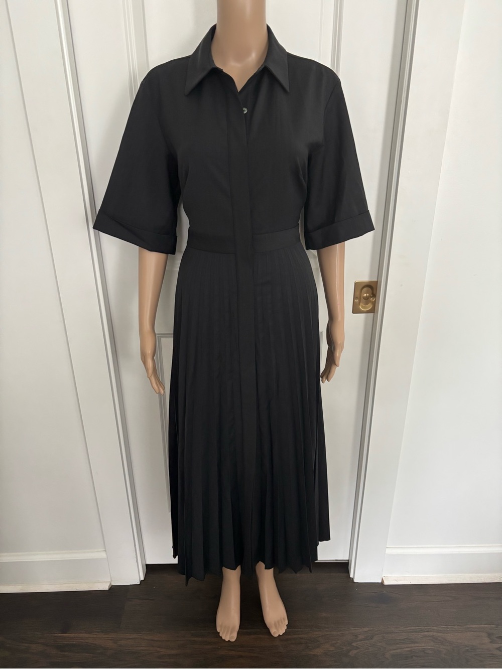 Paul & Joe Black Pleated Midi Shirt Dress